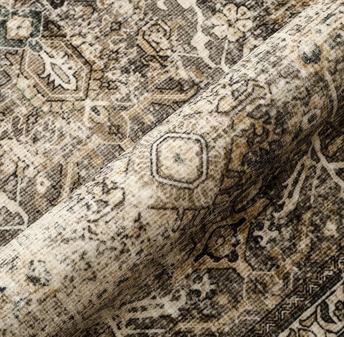 Brown Runner Rug 3x10 Vintage Area Carpet Hallway Long Indoor Kitchen Washable Living Room Low Pile Traditional Distressed Retro Accent Throw Rug Non Slip Laundry Bathroom Office Dining Room