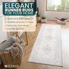 Istana Hallway Runner Rug 2x8 – Grey/White Cream Entryway Rug -Silk's Soft Touch Runners for Hallways - Stylish Kitchen Runner Rug Non Slip