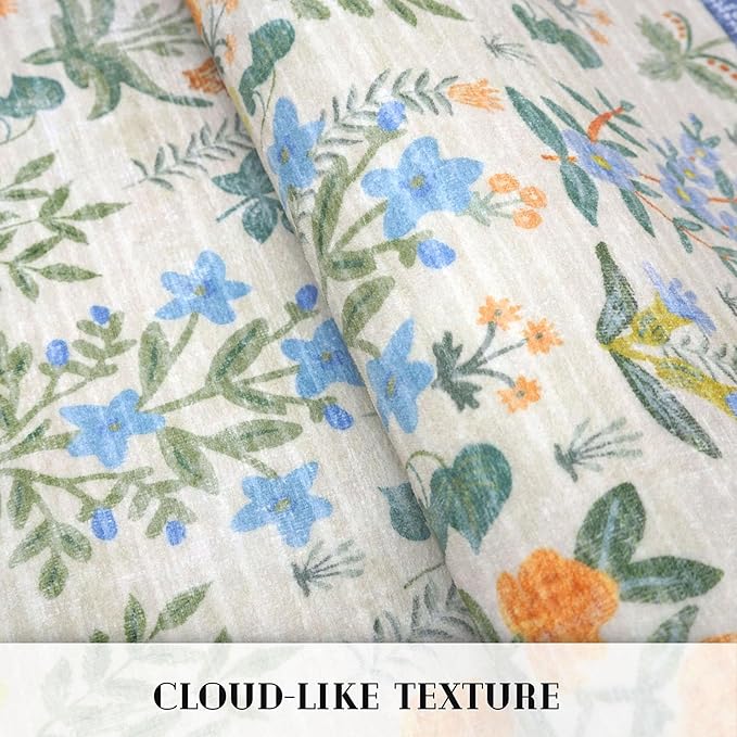 Boho Floral Machine Washable Runner Rug 2x6, Garden Yellow-Green Kitchen Runner Rug Non-Slip, Super Thin Hallway Rug Runner Printed Faux Wool Soft Carpet for Entryway Bedroom Laundry Indoor