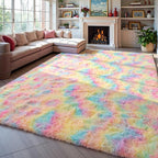 Zentavio Unicorn Rugs for Girls Room 9x12 Area Rugs for Living Room Carpet for Bedroom Washable Soft Fluffy Shag Aesthetic Plush High Pile Rug for Nursery Kids Room Dorm Room Rainbow