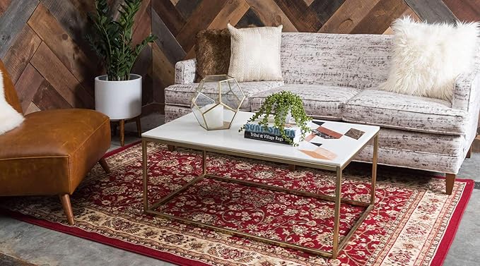 Unique Loom Sialk Hill Collection Area Rug - Washington (7' 1" x 10' Rectangle Burgundy/Cream)