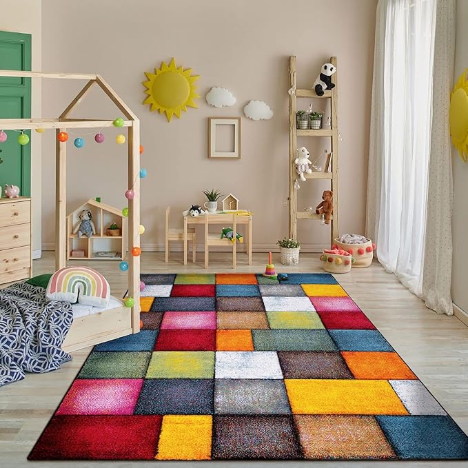 Paco Home Colorful Living Room Rug Checkered Design with Squares Multicolor, Size: 2' x 3'7"