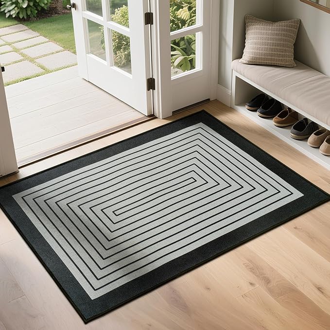 Front Door Mat 17''x30'', Absorbent Muddy Dirt Resist Washable Non Slip Low-Profile Indoor Doormat, Easy Clean Welcome Entryway Door Mats, Grey