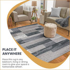 SUPERIOR Indoor Area Rug, Jute Backed, Modern Geometric Patchwork Floor Decor for Bedroom, Office, Living Room, Entryway, Hardwood Floors, Rockwood Collection, 5' x 8', Blue-Taupe