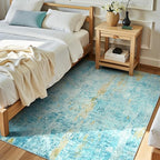 Entryway Rug 3x5 Teal Blue Bedroom Area Rug Washable Non Slip Abstract Boho Rugs for Indoor Entry, Kitchen, Classroom, Bathroom, Kids Girls Room, Office, College Dorm Small Carpet