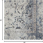 RUGGABLE Washable Vintage Area Rug – Sarrah Blue Quartz 8 ft Round, Stain-Resistant, Non-Slip – Large Machine Washable Rugs for Living Room, Bedroom, Hallway, Entryway & Office–with Cushioned Pad