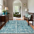 8x10 Abstract Area Rugs for Living Room, Modern Teal Blue Washable Indoor Rug for Bedroom, Thin Soft Large Non-Slip Carpet for Dining Room Home Office Farmhouse Decor