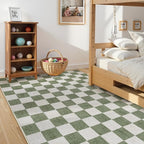 LIVEBOX Machine Washable Area Rug 6x9 Checkered, Non Slip Soft Large Bedroom Living Room Rug Farmhouse Neutral Classic Geometric Pattern Boys Rug, Indoor Carpet for Den Dorm Playroom(Sage Green,6'x9')
