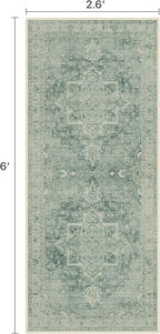 Runner Rug 2'6''x6 Non Slip Machine Washable Vintage Hallway Runner Rug, Low PileLight Weight Rugs for Entryway, Hallway, Kitchen and Corridor, Green
