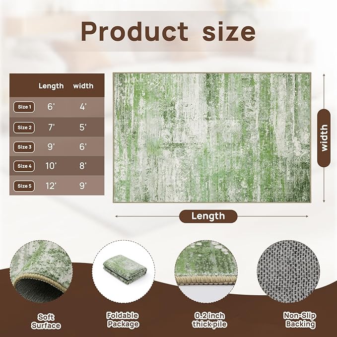 Abstract 4x6 Area Rug for Living Room Dining Room Entryway Sage Green