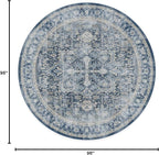 RUGGABLE Washable Area Rug – Kamran Admiral Blue 8 ft Round, Stain-Resistant, Non-Slip – Large Machine Washable Rugs for Living Room, Bedroom, Hallway, Entryway & Office–with Cushioned Pad