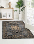Unique Loom Taftan Collection Border Geometric Tribal Inspired Design Area Rug (6' 0 x 9' 0 Rectangular, Gray/ Black)