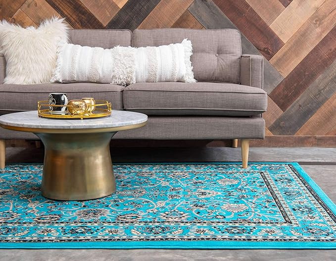 Unique Loom Sialk Hill Collection Area Rug - Washington (4' 1" x 6' 1" Rectangle Turquoise/Black)