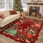 Lahome Floral Christmas Rugs for Living Room, 5x7 Christmas Area Rug for Bedroom Large Washable Carpet, Soft Stain Resistance Xmas Tree Carpets for Under Table Dining Room, Red