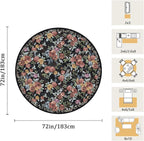 6ft Round Machine Washable Area Rug for Living Room, Black Vintage Boho Floral Rug Large Non-Slip Low Pile Soft Faux Wool Carpet, Kids and Pets Friendly for Bedroom Nursery Farmhouse Home Decor Rug