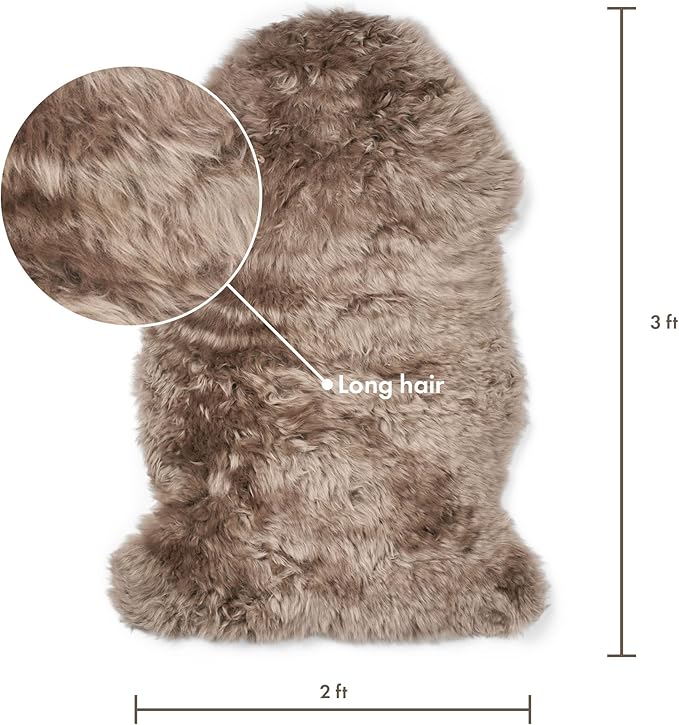 Sheepskin Long Hair 2x3 ft | Bedside Rugs for bedrooms, Sofa, Chair or The Dining Table | Each Sheepskin Rug is Unique and Created by Nature | Small Fluffy Rug in Color Light Brown