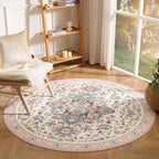 Phantoscope Washable Round Area Rug 6ft Non-Slip, Vintage Boho Rugs for Living Room, Bedroom, Dining Room, Persian Floral Medallion Pattern, Low-Pile Foldable Floor Carpet, Ivory Rose/Fall Bloom