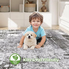 5x8 Area Rug Living Room: Machine Washable Large Abstract Modern Soft Rugs Stain Resistant Indoor Floor Non Slip Accent Carpet for Bedroom Nursery Playroom Dining Room Office Dorm Home- Black Grey