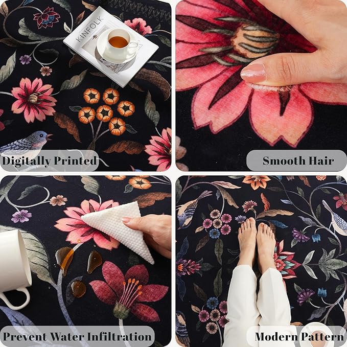 Vintage Medallion Floral 5x7 Area Rugs, Machine Washable Non-Slip, Low Pile Soft Carpet for Living Room, Bedroom, Dining Room, Farmhouse, Kids Playroom, Office | Black