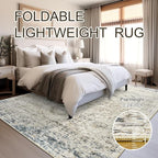 6x9 Area Rug for Living Room Washable 6x9 Non-Slip Modern Rugs for Bedroom Dinning Room Ultra-Thin Indoor Blue Ivory