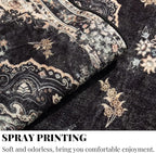 MUJOO Black Runner Rug 2'x6', Long Washable Rug Runners for Hallways Entryway Kitchen Bathroom Bedside,Boho Vintage Bohemian Distressed Farmhouse Non Slip Carpet,Floral