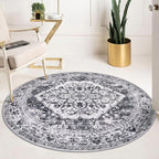 KOZYFLY Round Rug 5 Ft Rugs for Entryway Washable Circle Entrance Rug Non Slip Round Doormat Indoor Printed Faux Wool Round Front Door Mat Floor Carpet for Backdoor, Entryway, Bedroom, Grey