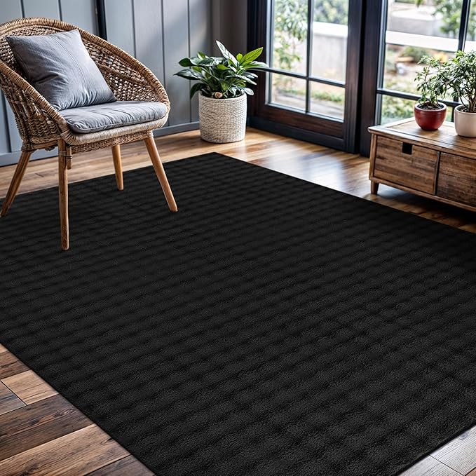CAMILSON Modern Black Non Slip Rug 4x6 Ultra Soft High Pile Area Rugs Non Skid Rubber Backing Durable & Easy to Clean Carpet for Living Room Bedroom Kids Room Indoor Use (4 x 6 Black)