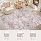 5x7 Area Living Room Rugs - Washable Neutral Modern Abstract Soft Thin Large Rug Indoor Floor No Slip Rug Carpet for Bedroom Under Dining Table Home Office Decor - Pink