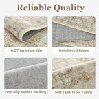 Washable Neutral 5x8 Area Rugs, Vintage Farmhouse Earth Tone Beige Taupe Carpet for Living Room Bedroom, Low Pile Thin Rug with Non Slip Rubber Backing for Dining Room Nursery Home Office