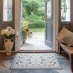 EVERGRACE Area Rugs for Entryway 2x3, Boho Floral Faux Wool Indoor Outdoor Small Rugs, Washable Rugs for Bedroom Bathroom Laundry Doormat, Low Pile Floor Mat Carpet for Home Decor, Porcelain Blue
