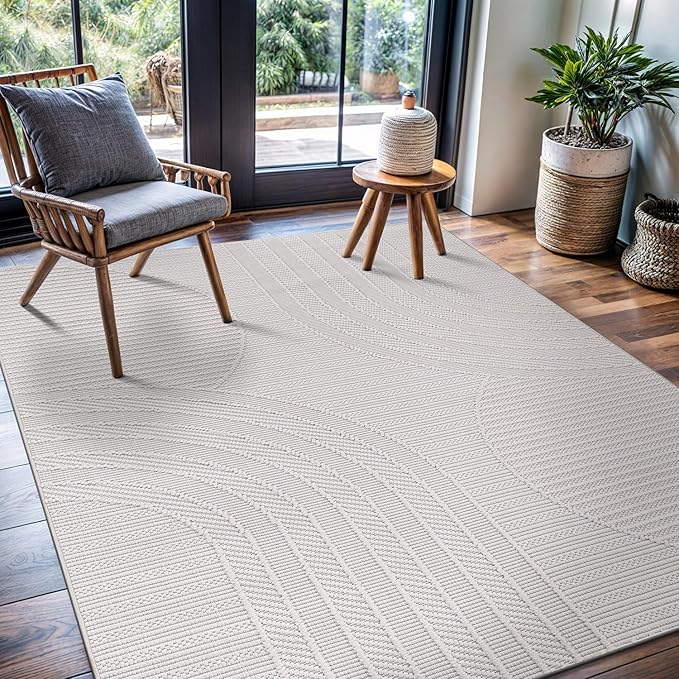 CAMILSON Micro Loop Rug 5x7 Modern Luxury Geometric Arch Area Rugs Soft High and Low Pile Stain Resistant Easy-Cleaning Non-Shedding for Living Room Office Indoor Carpet (5 x 7 / White)
