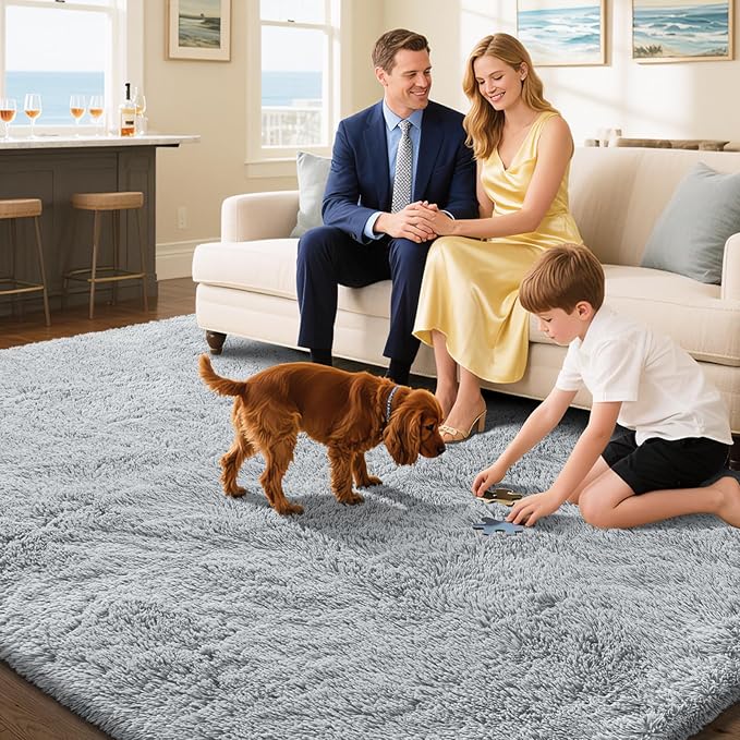 Fluffy Rug Shaggy Area Rug, Grey 5x8 Area Rugs for Bedroom, Small Bedside Rug, Soft Fluffy Shaggy Entryway Throw Rugs for Living Room Bedroom Kids Room Home Decor
