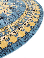 Unique Loom Taftan Collection Border Geometric Tribal Inspired Design Area Rug (8' 0 x 8' 0 Round, Light Blue/ Gold)