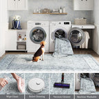 jinchan Fiora Runner Rug 2x5 Washable Hallway Runner- Vintage Floral Non Slip Low-Pile Soft Thin Kitchen Rug Distressed Carpet for Farmhouse Bedroom Entryway Laundry Room(2x5ft, Grey)