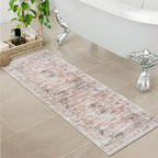 Uphome Bathroom Rugs Runner, Distressed Farmhouse Boho Blush Pink Bath Mat, Non Slip Washable Long Bath Rugs, Vintage Traditonal Soft Bathroom Runner for Bathtub Sink Shower, 18x47 inch