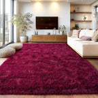 Burgundy Plush Rug for Living Room Fuzzy Carpet for Bedroom Dorm, Non-Slip High Pile Rug, Shag Rug for Playroom Nursery Home Office Decor 8X10 Ft