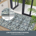 Washable 8×10 Area Rug for Living Room, Vintage Floral Rug Soft Non Slip Stain Resistant Boho Carpet for Indoor Bedroom Dinning Room Home Office Blue/Navy