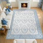 SOULFUL Medium Pile 8x10 Rugs for Living Room - Soft Underfoot Large Area Rug - Mist Blue Boho Floral - Washable Non-Slip - Perfect for Bedroom Kids Room Under Dining Table Office