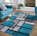 Luna 3995 Geometric Area Rug - Modern Abstract Design, Soft Living Room Carpet - Turquoise & Gray, [Size]