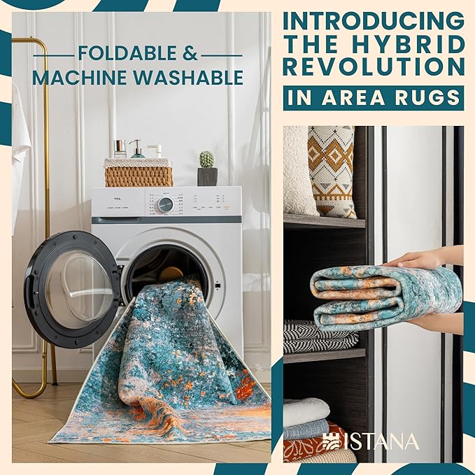 Istana 3x5 Area Rug - Multi/Blue Modern Rugs for Living Room 3x5 - Foldable Rugs for Bedroom/Living Room Rug - Stain Resistant Washable Rug - Eco-Friendly Small Area Rugs