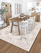 LIVEBOX 8X10 Area Rugs for Living Room, Washable Beige Neutral Boho Rugs Large Soft Non-Slip Rug, Low-Pile Vintage Medallion Rug, Retro Faux Wool Indoor Carpet for Dining Room Bedroom Office