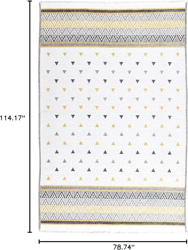 Alfa Rich 7x10 Gold Gray Off White Washable Area Rugs for Living Room Bedroom Kitchen Decor Cotton