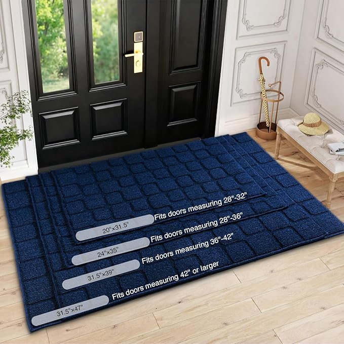 Front Door Mat Outside Entrance, Outdoor Indoor Door Mats for Entryway, Entrance, Entry, Patio, Waterproof Non Slip Doormat, Low-Profile, 20" × 31.5“, Navy Blue
