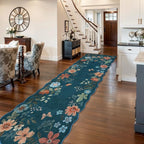 Lahome Floral Hallway Runner Rug Non Slip, 2'6''x10' Washable Runner Soft Ultra-Thin Soft Runners for Hallways, Kitchen Distressed Carpet for Entryway Bathroom(Navy Blue)