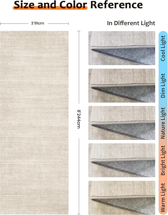 Art&Tuft Non-Slip Runner Rug - 3x8 Runner Rug Washable Low-Pile Rugs Runners, Soft Distressed Carpet Runner for Bedroom Bathroom Kitchen Laundry Living Room, Beige