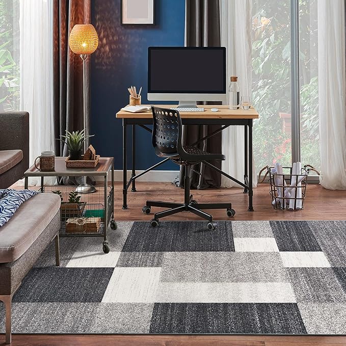Rugshop Gray Modern Geometric Boxes Non-Slip Area Rug Non-Shedding for Bedroom, Office and Living Room, 3'3" x 5'