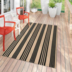 Black and Khaki Striped Outdoor Rug 4x6 ft, Washable Cotton Woven Patio Rug, Reversible Foldable Front Porch Decor Indoor Outdoor Rugs for Farmhouse/Living Room