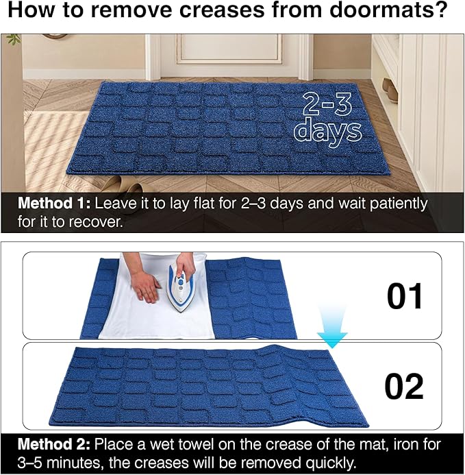 Large Front Door Mat Outside Entrance, Outdoor Indoor Door Mats for Entryway, Entrance, Entry, Patio, Waterproof Non Slip Doormat, Low-Profile, 31.5" × 47“, Navy Blue