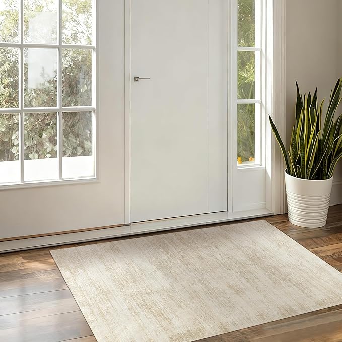 Small Bathroom Rugs,Washable Non Slip Neutral Boho Abstract Modern Farmhouse Area Rugs for Bedroom,3x5,Tan Beige