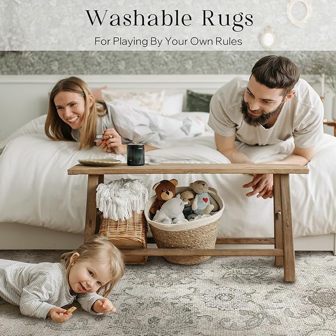Phantoscope Washable Runner Rug 2'x6' Non-Slip, Vintage Neutral Hallway Rugs for Entryway, Stair, Bedroom, Distressed Boho Floral Medallion Pattern, Low-Pile Foldable Carpet, Cream Beige/Neutral